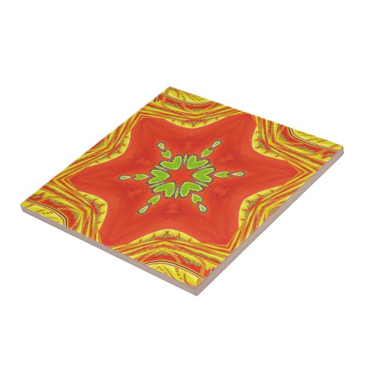 Rood Goud Groen Mandala Art Print Tegeltje (Zijkant)