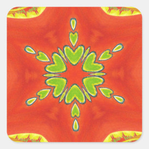 Rood Goud Groen Mandala Art Print Vierkante Sticker