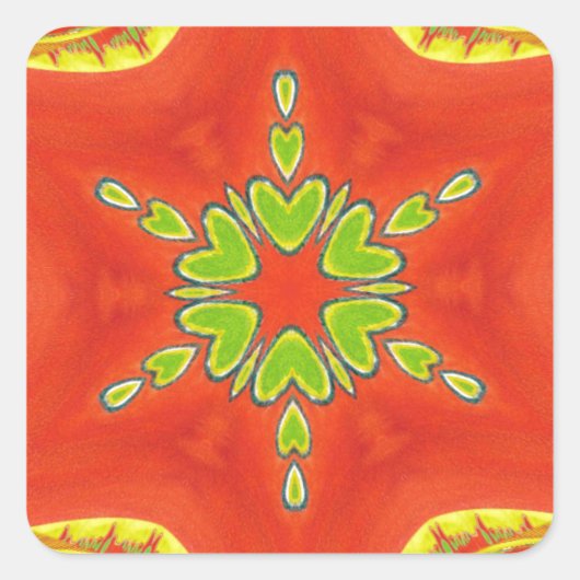 Rood Goud Groen Mandala Art Print Vierkante Sticker (Voorkant)