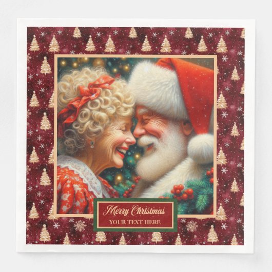 Rood Goud Groen Servetten Kerst Mr. & Mrs. Claus (Voorkant)
