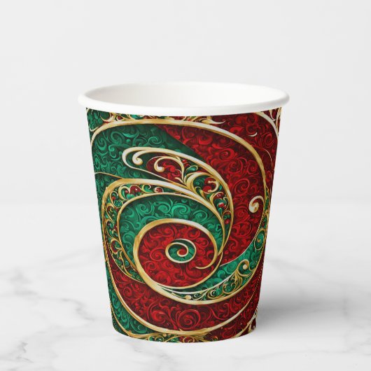 Rood Goud Groene Kerst Papier Bekers (Voorkant)
