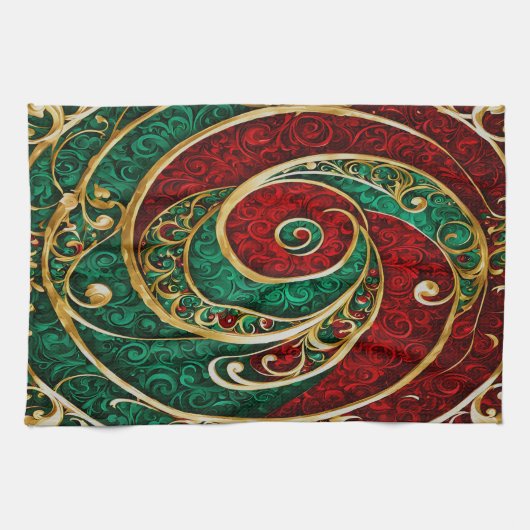Rood Goud Groene Kerst Vakantie Keuken Handdoek (Horizontaal)