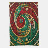 Rood Goud Groene Kerst Vakantie Keuken Handdoek (Verticaal)