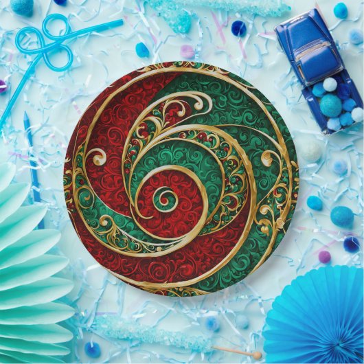 Rood Goud Groene Kerst Vakantiepapier Bord (Feest)