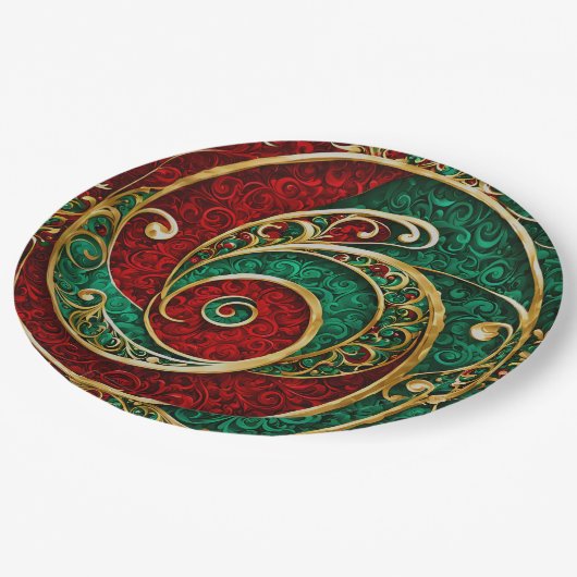 Rood Goud Groene Kerst Vakantiepapier Bord (Gekanteld)