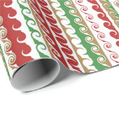 Rood, goud, groene krullende streep vakantie cadeaupapier (Rol Hoek)