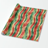 Rood Goud Groene Stripes Kerstmis Cadeaupapier (Uitgerold)