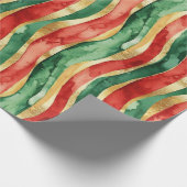Rood Goud Groene Stripes Kerstmis Cadeaupapier (Hoek)