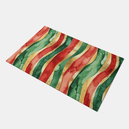 Rood Goud Groene Stripes Kerstmis Deurmat (Schuin)