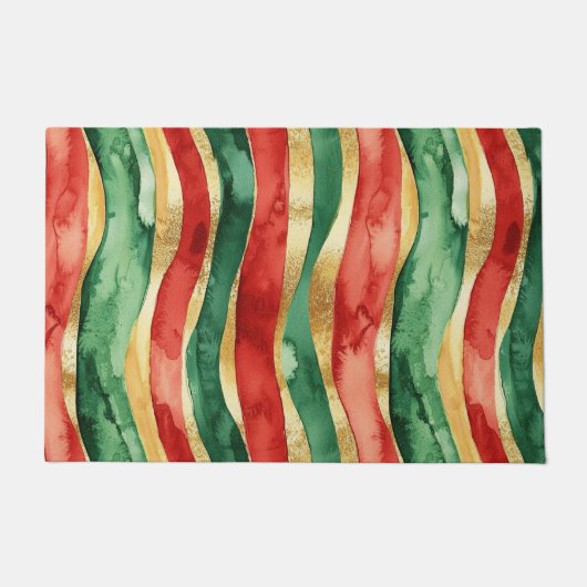Rood Goud Groene Stripes Kerstmis Deurmat (Voorkant)