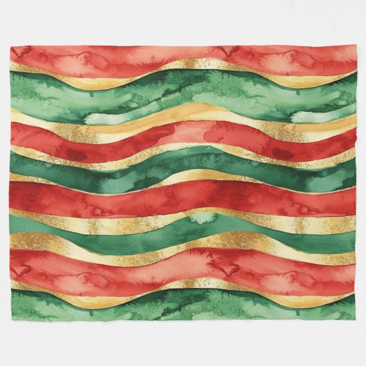 Rood Goud Groene Stripes Kerstmis Fleece Deken (Voorkant (Horizontaal))