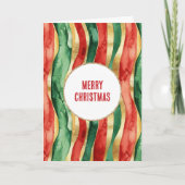 Rood Goud Groene Stripes Kerstmis Kaart (Voorkant)