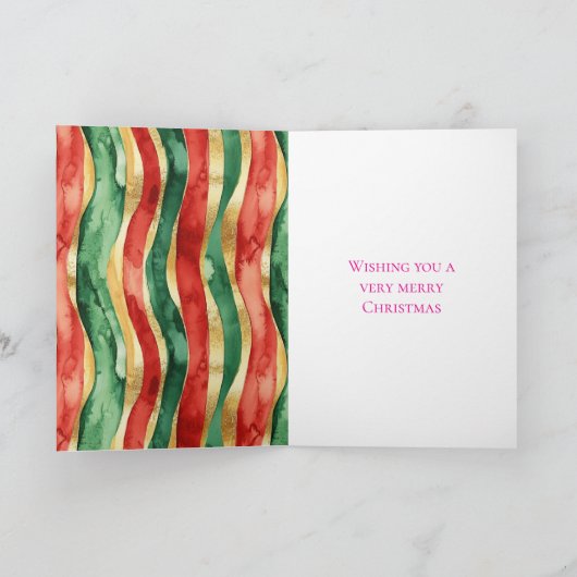 Rood Goud Groene Stripes Kerstmis Kaart (Binnen)