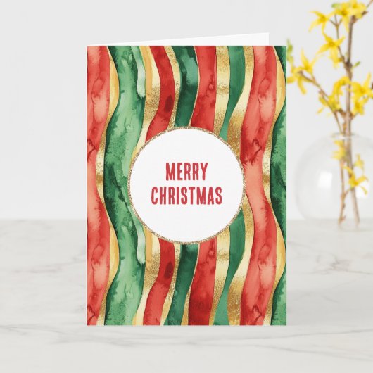 Rood Goud Groene Stripes Kerstmis Kaart (Gele Bloem)