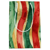 Rood Goud Groene Stripes Kerstmis Medium Cadeauzakje (Voorkant)