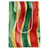 Rood Goud Groene Stripes Kerstmis Medium Cadeauzakje (Achterkant)
