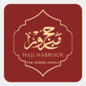 Rood Goud Hajj Mabroor Sticker Persoonlijk Geschen (Voorkant)