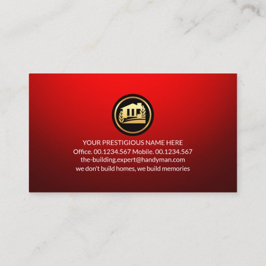 Rood Goud Handyman Gereedschap Streep Visitekaartje (Achterkant)