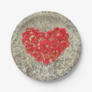 Rood & Goud Hart Glam Valentijnsdag Feestje Papieren Bordje