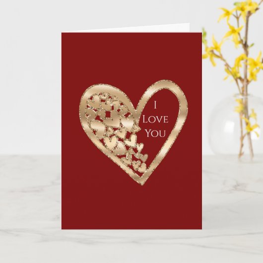 Rood Goud Hart Liefde Kaart (Gele Bloem)