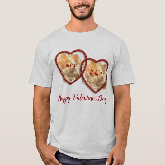 Rood Goud Hart Modern Happy Valentines Day Mannen T-shirt (Voorkant)
