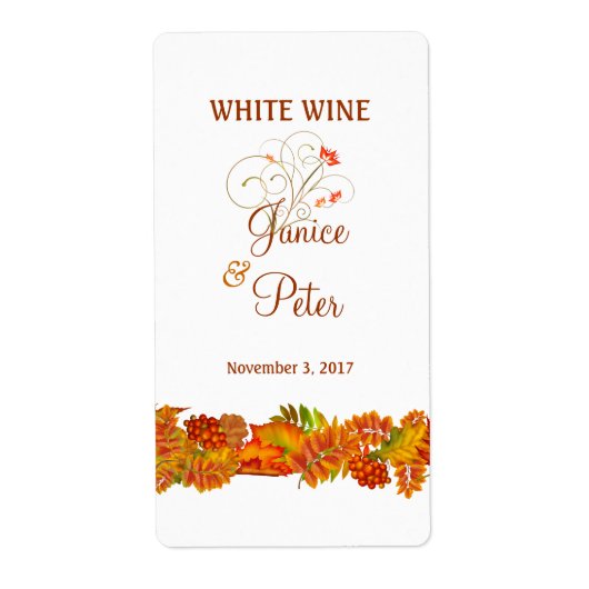 Rood Goud herfst bladeren Bruiloft Wijn Label (Voorkant)