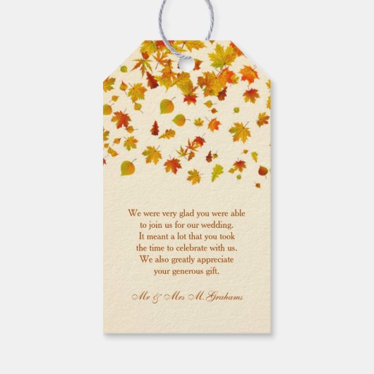 Rood & goud herfst esdoorn bladeren Bruiloft Dank  Cadeaulabel (Achterkant)