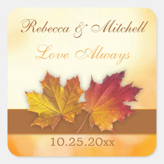 Rood goud herfst esdoorn bladeren Bruiloft Vierkante Sticker (Voorkant)