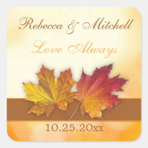 Rood goud herfst esdoorn bladeren Bruiloft Vierkante Sticker