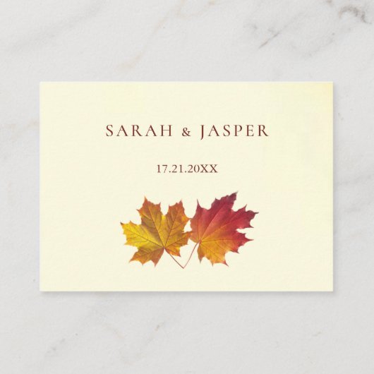 Rood goud herfstbladeren bruiloft plaatskaartje (Achterkant)