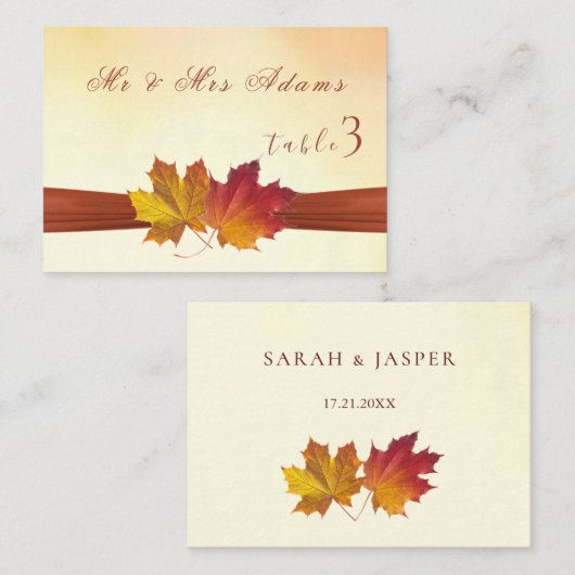 Rood goud herfstbladeren bruiloft plaatskaartje (Voorkant / Achterkant)