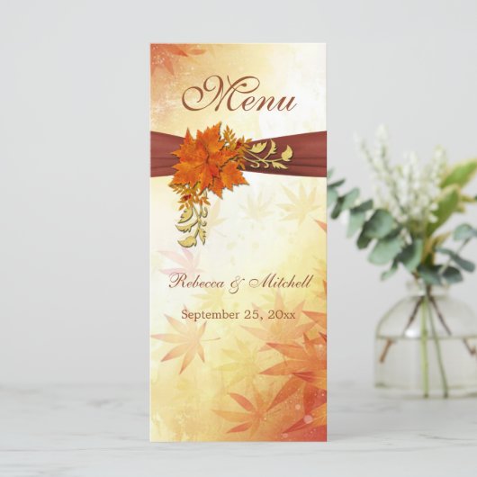 Rood goud Herfstbladeren Wedding Menu Rack Kaart (Staand voorkant)