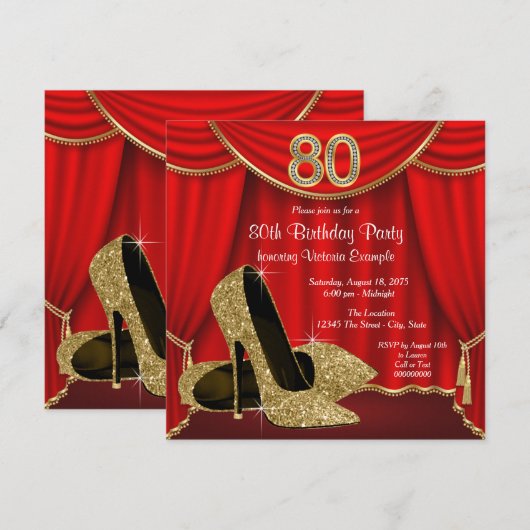 Rood Goud Hoge Hak 80ste Verjaardagsfeest Kaart (Voorkant / Achterkant)