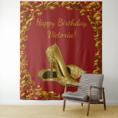 Rood Goud Hoge Hak Schoen Verjaardagsfeestje XL Ac Wandkleed (In situ)