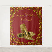 Rood Goud Hoge Hak Schoen Verjaardagsfeestje XL Ac Wandkleed (Voorkant)