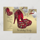 Rood Goud Hoge Hak Schoenen Verjaardagsfeest Kaart (Voorkant / Achterkant)