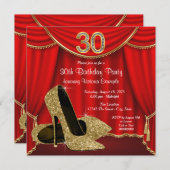 Rood Goud Hoge Heel 30ste Verjaardagsfeest Kaart (Voorkant / Achterkant)