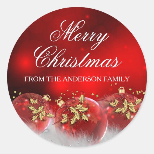 Rood & Goud Holly Baubles Kerst sticker (Voorkant)