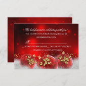 Rood Goud Holly Baubles Kerstfeest RSVP (Voorkant / Achterkant)