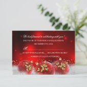 Rood Goud Holly Baubles Kerstfeest RSVP Kaartje (Staand voorkant)