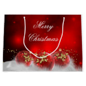Rood & Goud Holly Baubles Vrolijk Kerstfeest Groot Cadeauzakje (Voorkant)