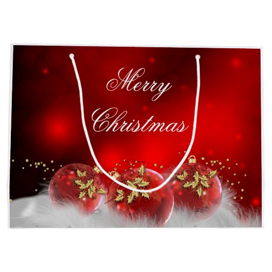 Rood & Goud Holly Baubles Vrolijk Kerstfeest Groot Cadeauzakje (Achterkant)