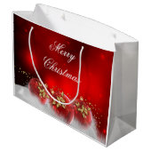 Rood & Goud Holly Baubles Vrolijk Kerstfeest Groot Cadeauzakje (Achterkant Gekanteld)