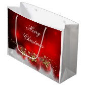 Rood & Goud Holly Baubles Vrolijk Kerstfeest Groot Cadeauzakje (Voorkant Gekanteld)