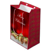 Rood & Goud Holly Baubles Vrolijk Kerstmis 2 Medium Cadeauzakje (Voorkant Gekanteld)