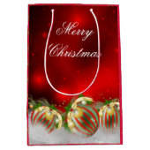 Rood & Goud Holly Baubles Vrolijk Kerstmis 2 Medium Cadeauzakje (Voorkant)