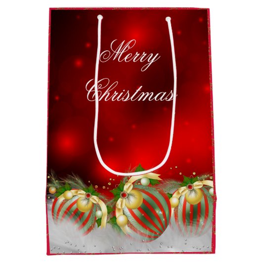 Rood & Goud Holly Baubles Vrolijk Kerstmis 2 Medium Cadeauzakje (Achterkant)