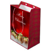 Rood & Goud Holly Baubles Vrolijk Kerstmis 2 Medium Cadeauzakje (Achterkant Gekanteld)