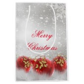 Rood & Goud Holly Baubles Zilver Vrolijk Kerstfees Medium Cadeauzakje (Voorkant)