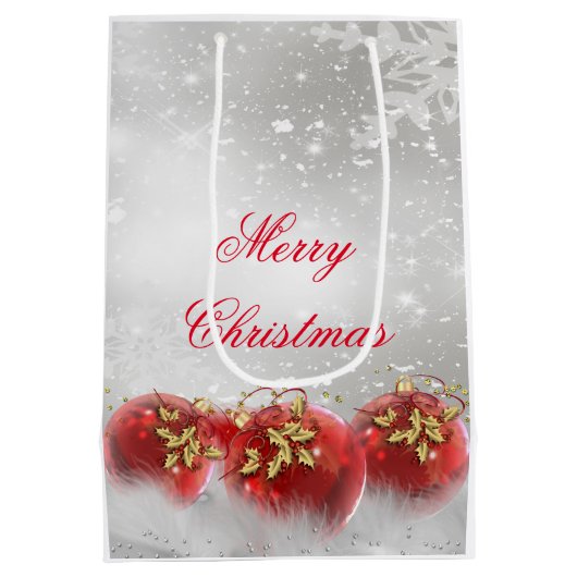 Rood & Goud Holly Baubles Zilver Vrolijk Kerstfees Medium Cadeauzakje (Achterkant)